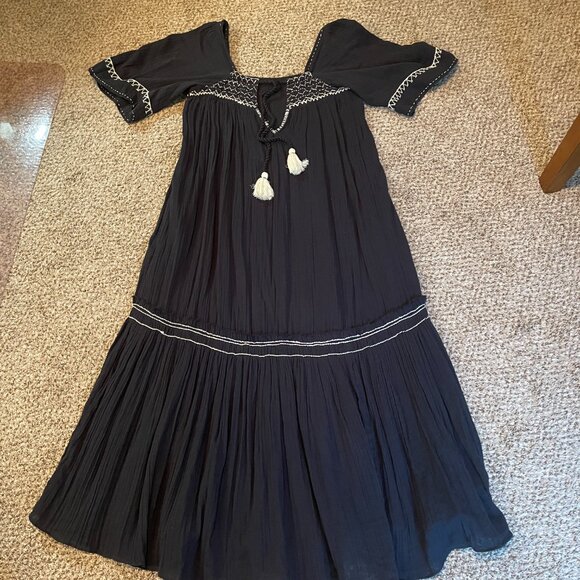 Size Medium Free People I'm The One embroidered black gauze maxi dress - Picture 2 of 16